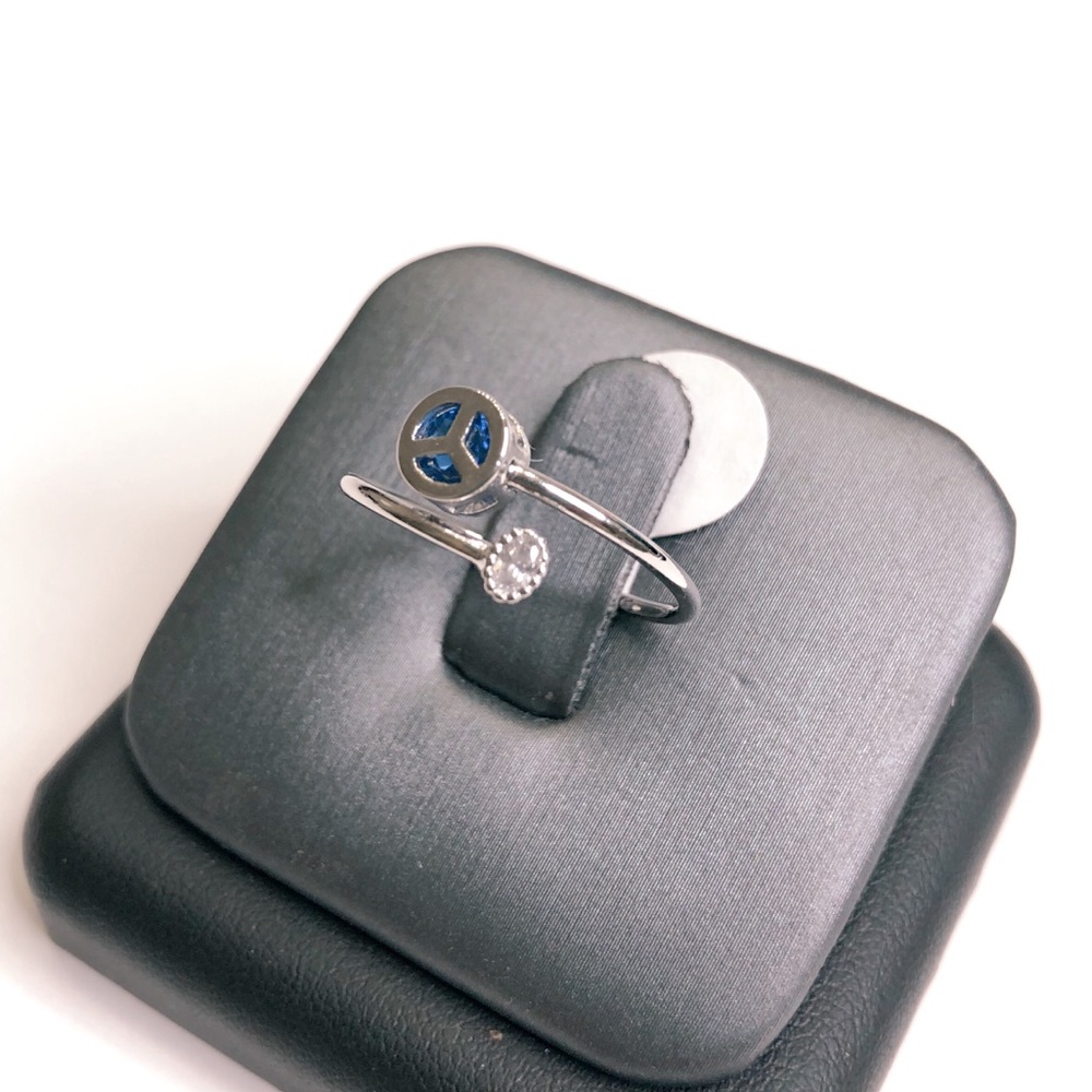 Blue Peace Sign Silver Ring